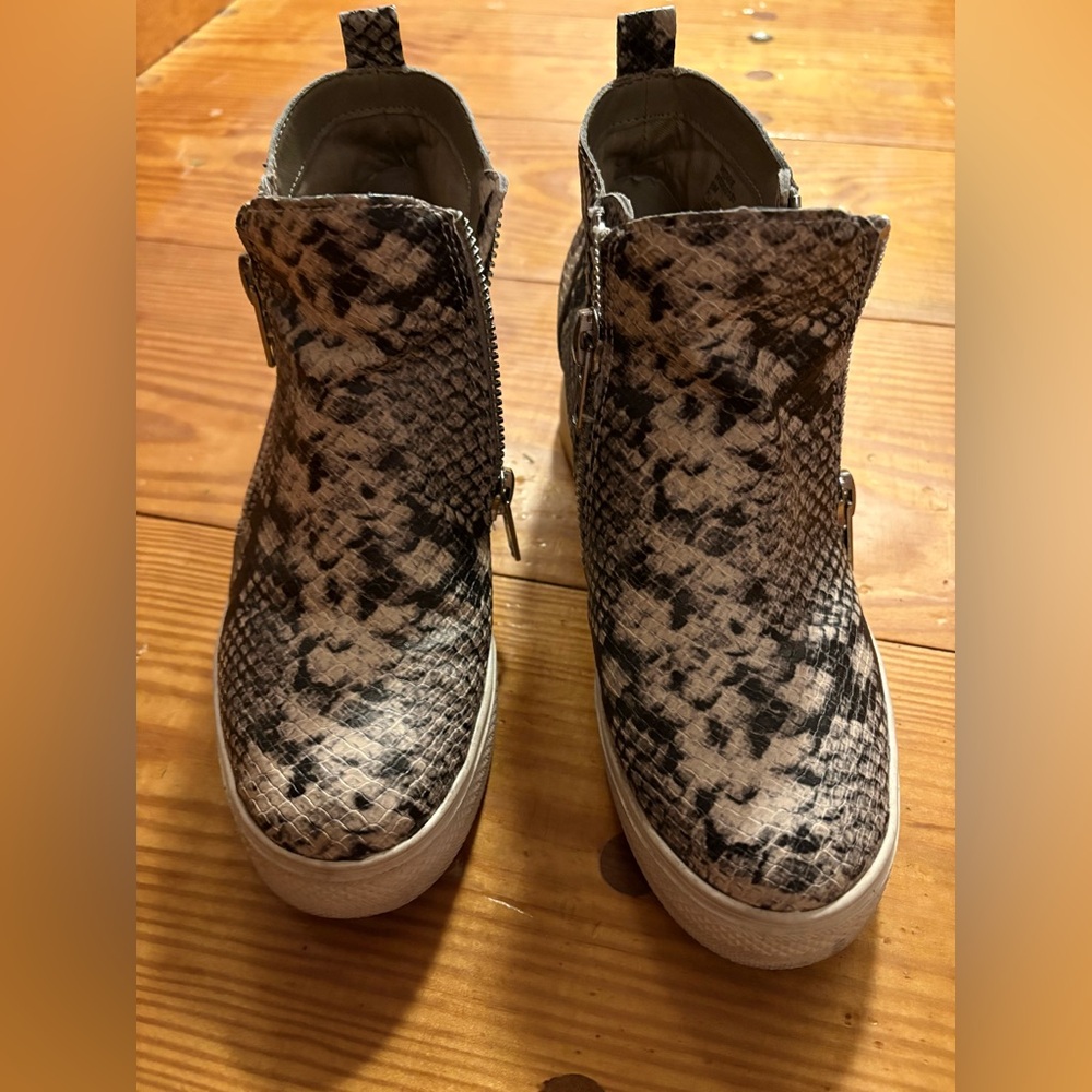 Steven Madden Snake Print Ankle Wedgie Sneakers - Picture 3 of 13
